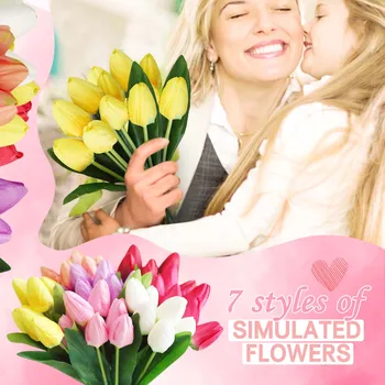 1db 7-fej Mesterséges Tulipán Virág anyák Napi Ajándékok Műanyag Mesterséges Menyasszonyi, Esküvői Csokor, Dekoráció, Otthon Szoba Díszek