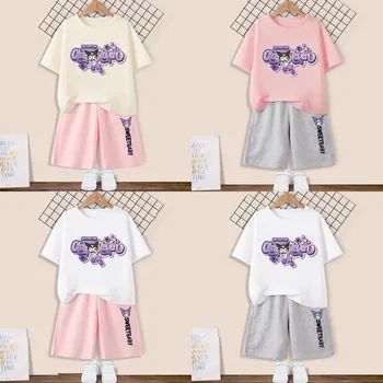 2db/szett Új Kawaii Sanrioed Gyerekek T-Shirt Nadrág Nyári Aranyos Anime Kuromi Alkalmi Ruhák Fiúk Lányok Rajzfilm Sportruházat Ajándék