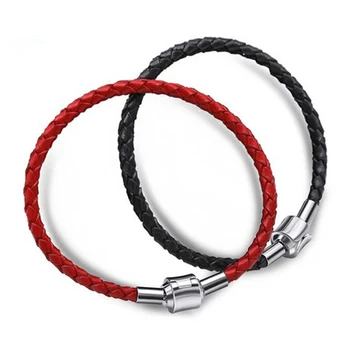 3mm, fekete, piros színű bőr kábel húr, kötél, lánc, rozsdamentes acél mágneses zár csat bázis karkötő DIY ékszert találni