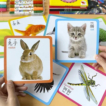 72pcs Gyerekek Megismerés Flash Kártya Állat/gyümölcs Tanítás Baba angol Tanulás Szót Kártya Oktatás Játékok Montessori Karácsonyi Ajándékok