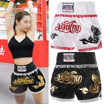 A Muay Thai Boksz Nadrág Felnőtt Férfiak, Nők, Gyerekek Küzdelem Harci Képzés Szakmai Trunks Tassel Hímzett Boxer Nadrág XS-3XL