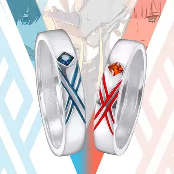 Anime Drágám a Franxx Állítható Pár Gyűrű Ezüst Szín Piros Kék Zománc Ujját Nyitott Gyűrűk Rajongók, Mert Parti Ékszer Ajándék