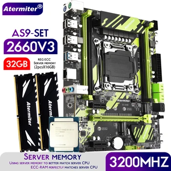 Atermiter X99 AS9 Alaplap Szett Xeon E5 2660 V3 PROCESSZOR LGA2011-3 Processzor DDR4 32 GB ( 2 X 16GB ) 3200MHz REG ECC RAM Memória