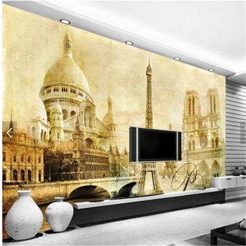 beibehang Egyéni fotó háttérképek 3d sztereó falfestmények Nappali Európai klasszikus Párizsi torony épület TV hátteret, 3d háttérkép