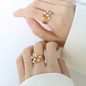 Divat Nők Ékszer, Gyöngy, Gyűrű Egyszerű Niche Design Titán-Acél Aranyozott Nem halványuló Gyűrűt A Nők