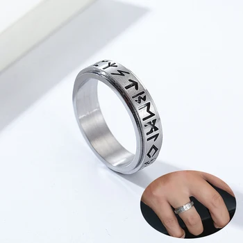 Divat Viking Rúnák Rozsdamentes Acél Gyűrű A Férfiak a Nők 5.8 mm-es Esküvői Zenekar Forgatható Üreges Spinner Gyűrűk, Ékszerek, Ajándék