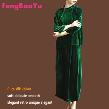 Fengbaoyu Selyem Bársony Tavaszi, Őszi női Ruha Vintage Kínai Felső Kilenc-os Nadrág 2 Db Alkalmi Elegáns, Gyönyörű