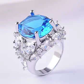 HOYON 925 Ezüst Színű Zafír Gyűrű kék Gyémánt gyűrű Női Kék Topáz Drágakő Ékszerek Pulseras De Plata De Mujer Gyűrű