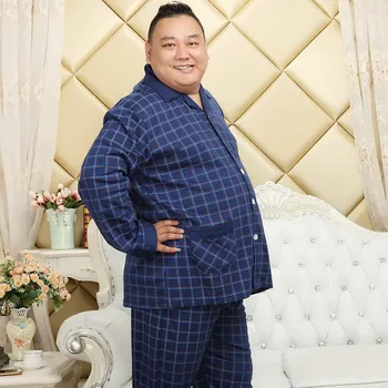 Ingyenes szállítás 2019 férfi őszi-téli 100% pamut 5XL XL pizsama szett nagy puha pizsama