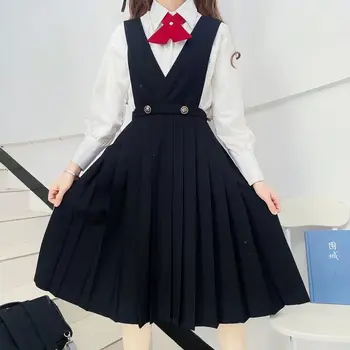 Japán Lány Hosszú Rakott Ruha Nyári Női Ujjatlan kötényruha JK Magas Iskolai Egyenruha Osztály Egységes Japán Diákok