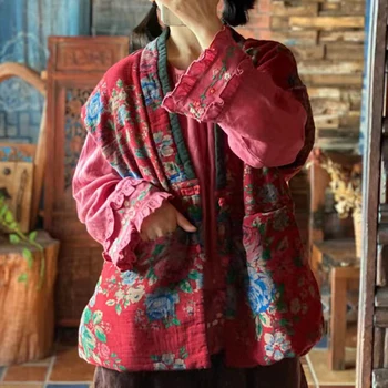 Johnature Női Pamut Ágynemű Vintage Nyomtatás Mellények Kabátok Patchwork Plus Pamut 2023 Tavaszán Új Kínai Stílusú Zsebbel Női Mellény