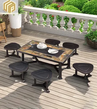Kerti grill asztalok, székek, Kerti terasz Öntött alumínium asztal Kerti szén-sütő Vas otthoni barbecue táblázat