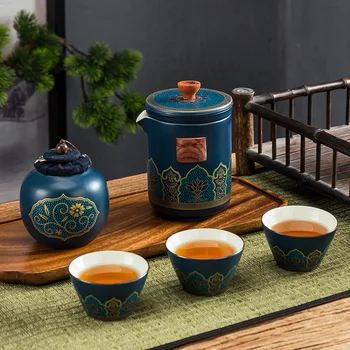 Kínai stílusú Hordozható Kerámia teás készlet Egy bankot, majd három csésze Utazási teás készlet egy teáskanna veled teáscsésze Ajándék tea szett