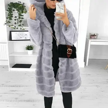 Luxus Téli Műszőrme Outwear Kabát Női Vastag, Hosszú Ujjú Kabát Divat Női Felsőruházat Női Meleg Műbőr Kabát Rejtett Gomb