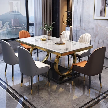 Modern, egyszerű rock lemez táblázat olasz high-end fény luxus márvány asztal, meg a szék kombináció háztartási téglalap
