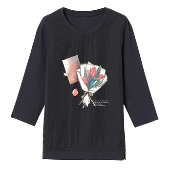 Női Tavaszi-Nyári Laza Divat blúzok középkorú Női pólók hímzett pólók