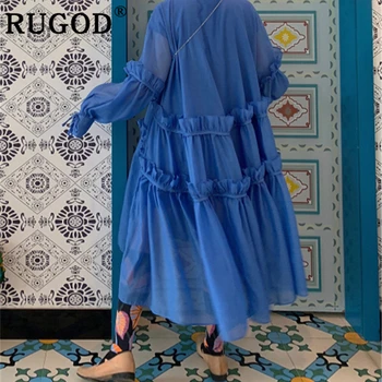 RUGOD Vintage Fodros hosszú női ruha koreai elegáns flare ujjú, laza ruhák vestidos hölgy 2019-es nyári ruhák női ruházat