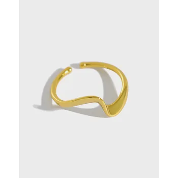 SHANICE S925 Sterling Ezüst Nyílt Gyűrűk Varázsa Gyűrűk Gyűrű Zenekar INS egyszerű temperamentum hullám minta, Finom ékszerek Karácsonyi Ajándék