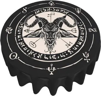 Sátáni Fekete Kecske Pentagram Kerek Terítő 60 Hüvelyk Mosható Poliészter terítő Vízálló cseppálló asztalterítő