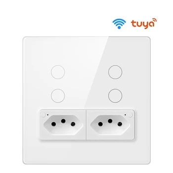 Tuya Brazília 4X4-es WiFi Fali Kapcsoló Aljzat,Touch-Érzékelő interruptor 4gang Okos Kapcsoló dolgozik Alexa, a Google Haza