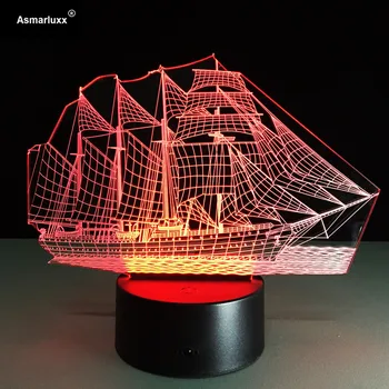 Vitorlás Hajó 3D Light 7 Színek Módosítása Illúzió Lámpa Otthon Kávézó Dekoráció Éjszakai Fény USB, LED-es Asztal, asztali Lámpa, Hajóval