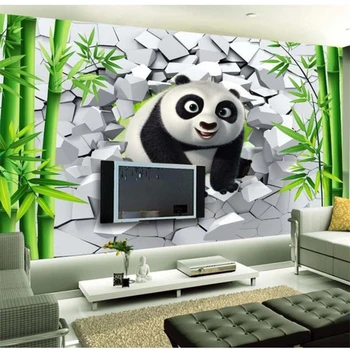 wellyu papírt parede Egyéni háttérkép, 3D Barlang falán Cuki Panda Bambusz Erdő TV Fali Freskó cucc de parede para quarto behang
