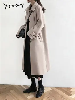 Yitimoky Kapcsolja Le a Gallér Gyapjú Kabát Női Őszi Téli 2022 koreai Divat, Nagyméretű Női Kabátok Divatos Hosszú Felsőruházat